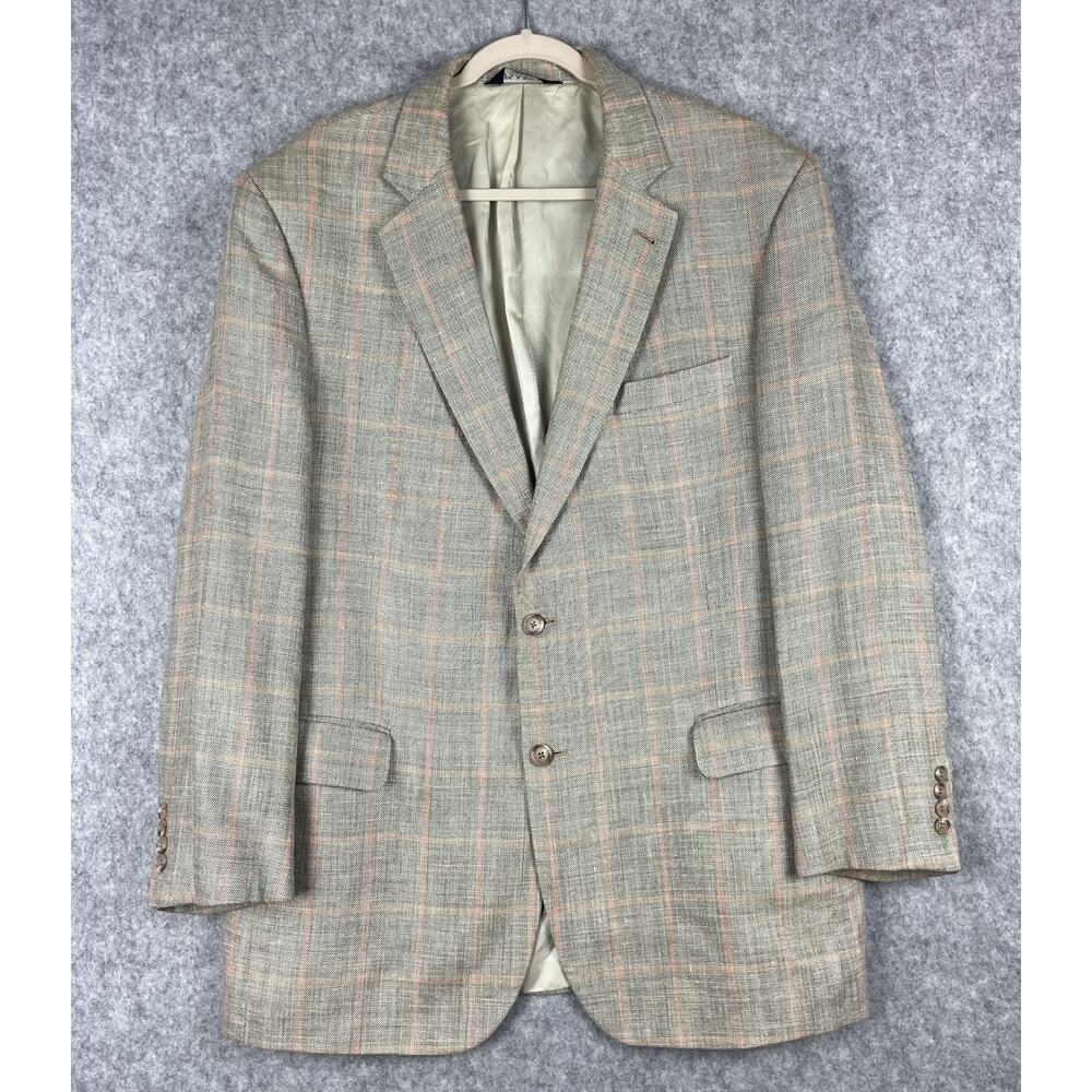 Jos A Bank Blazer Sport Coat Mens 46L Windowpane Wool Silk Linen‎ 2 Button